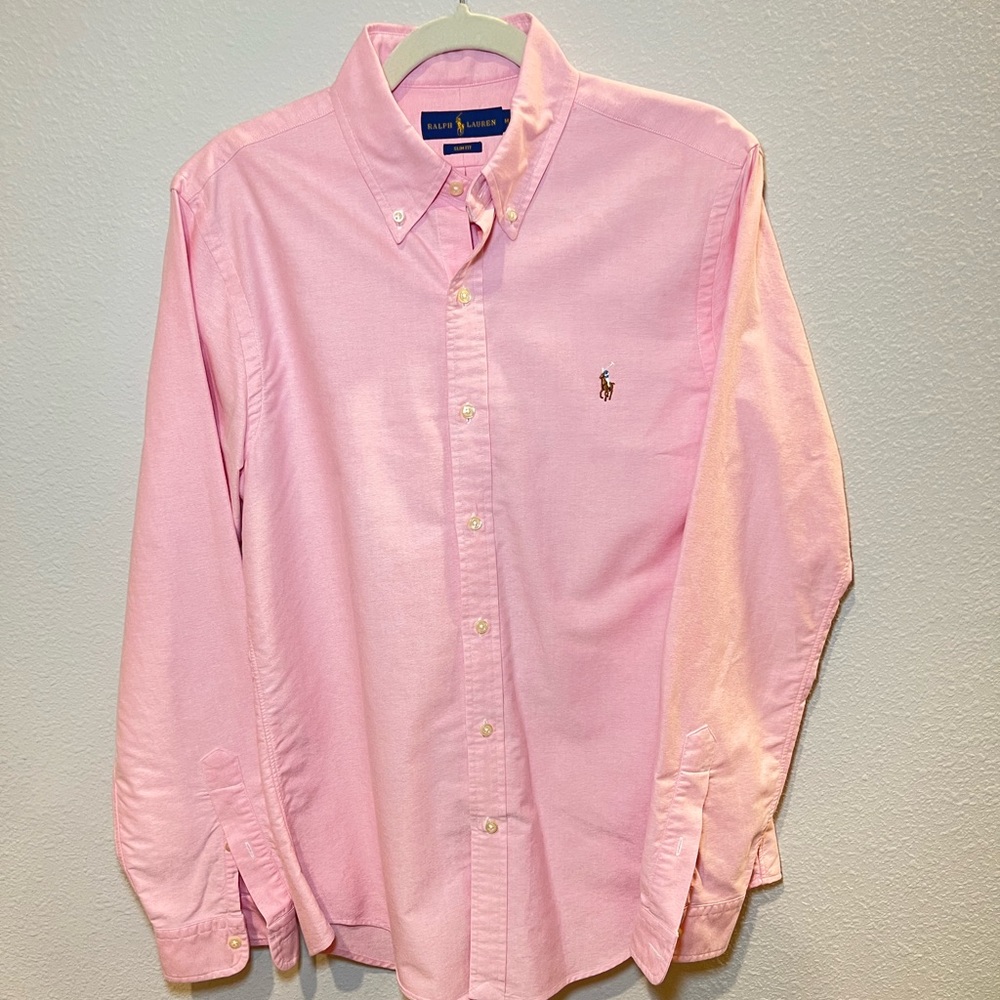Polo Ralph Lauren Slim Fit Stretch Oxford Pink Shirt Size M - Picture 5 of 14